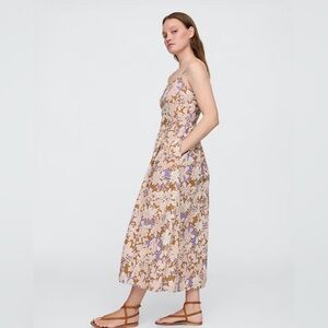 Gap Linen-Blend Floral Tropical Beachy Dip-Waist Midi Dress NWT XL Smocked BoHo